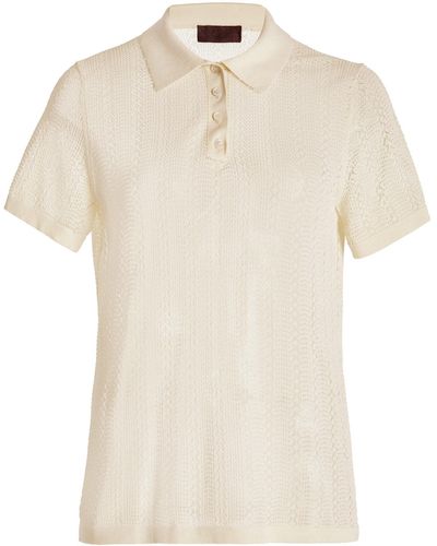 Nili Lotan Kenza Pointelle-knit Cotton-blend Polo Sweater - White