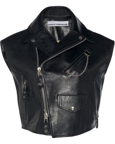 Rabanne Cropped Sleeveless Leather Jacket - Black