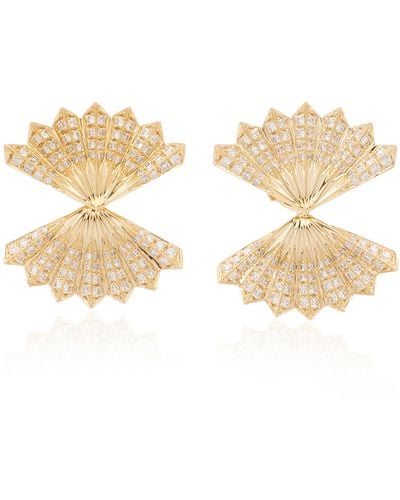 Anita Ko Double-fan 18k Yellow Gold Diamond Earrings - White