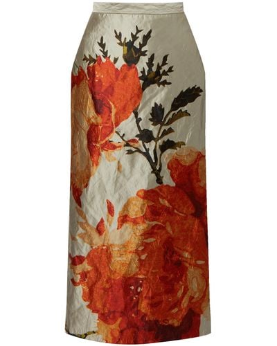 Erdem Floral-printed Pencil Midi Skirt - Orange