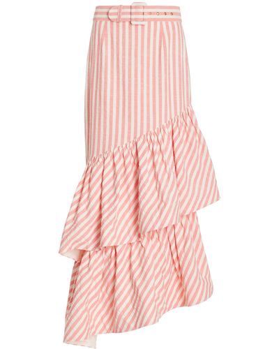 Cara Cara Terra Ruffled Striped-seersucker Maxi Skirt - Pink