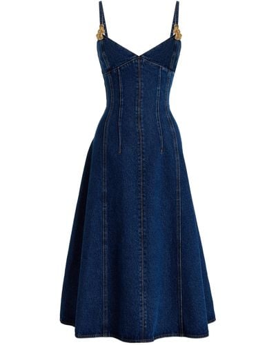 Oscar de la Renta Exclusive Hardware-detailed Bustier Denim Midi Dress - Blue