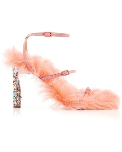 Paul Andrew Slinky Fluffy Crystal-embellished Shearling Sandals - Pink