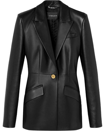 Versace Leather Blazer Jacket - Black