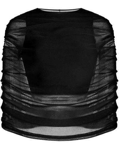 Brandon Maxwell The Lyra Ruched Sheer Knit Top - Black