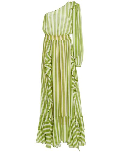 PATBO Striped One Shoulder Maxi Dress - Green