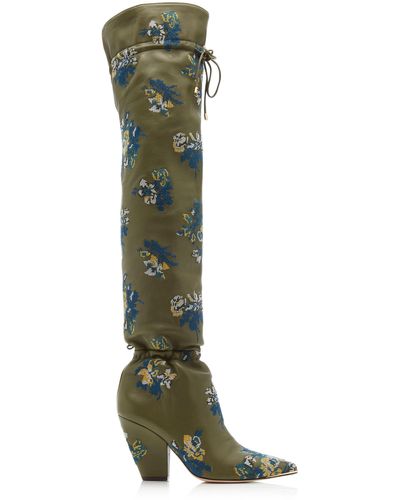 Tory Burch Lila Embroidered Boots - Green