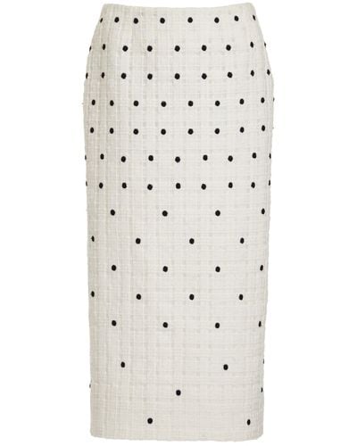 Elie Saab Dotted Tweed Midi Pencil Skirt - Natural