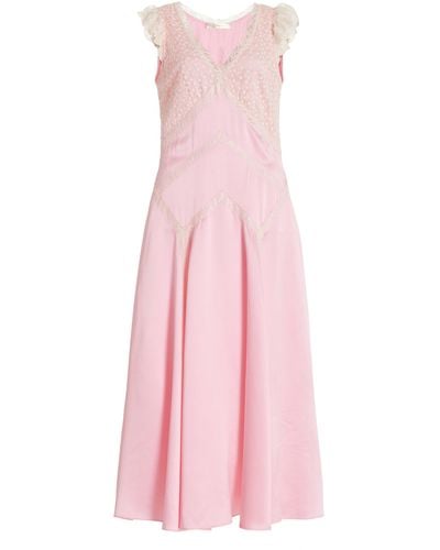 LoveShackFancy Provencia Lace Silk Midi Dress - Pink