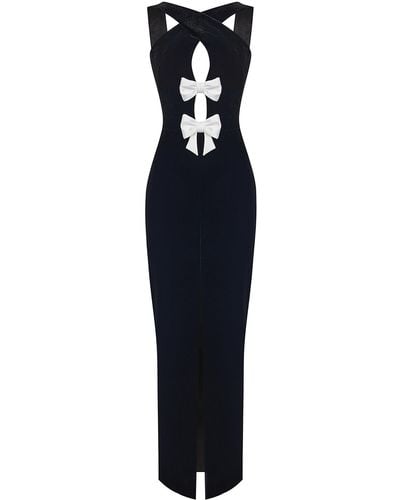 Rasario Bow-detailed Velvet Cutout Maxi Dress - Blue