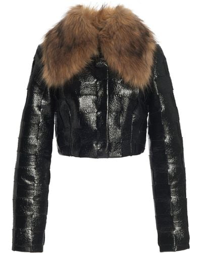 A.W.A.K.E. MODE Cropped Woven Faux Leather Jacket - Black