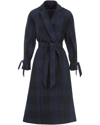 Martin Grant Checked Wrap Trench Coat - Blue