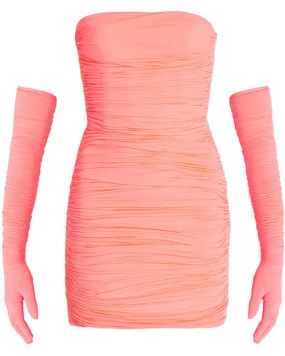 Alex Perry Exclusive Riley Ruched Strapless Mini Dress W. Gloves - Pink