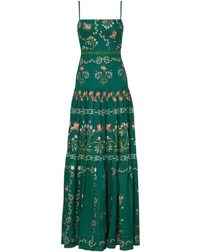 Agua Bendita Lima Esmeralda Embroidered Linen Maxi Dress - Green