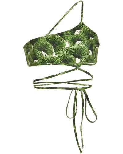 Agua Bendita Azucena Printed One-shoulder Bikini Top - Green