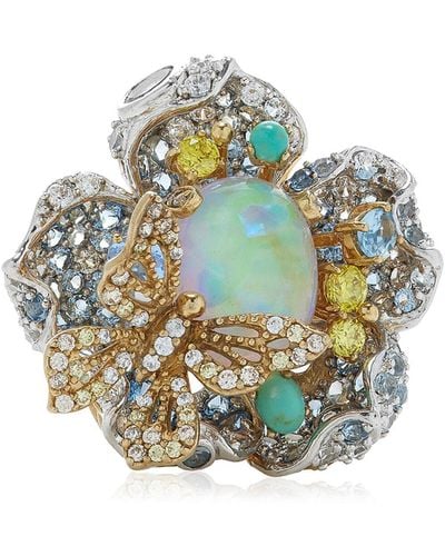 Anabela Chan Bloom 18k Gold, Rhodium Opal Ring - Blue