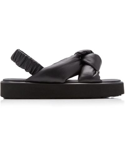Miu Miu Puffly Leather Flatform Sandals - Black