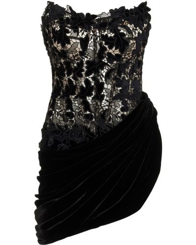 Oscar de la Renta Velvet And Guipure Lace Mini Dress - Black