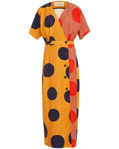 Mara Hoffman Amrita V Neck Button Up Dress - Orange