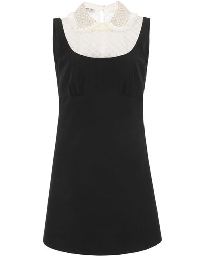 Miu Miu Embellished Organza-detailed Cady Mini Dress - Black