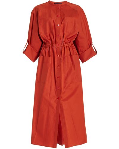 Martin Grant Collarless Cotton Midi Dress - Red