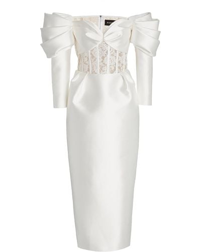 Rasario Exclusive Lace-detailed Satin Off-the-shoulder Midi Dress - White