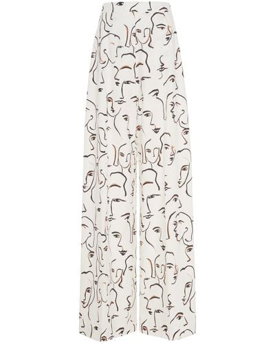 Christian Siriano Abstract Face Wide Leg Trousers - White