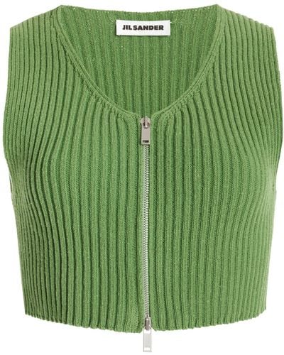 Jil Sander Ribbed Knit Cotton Cropped Vest - Green