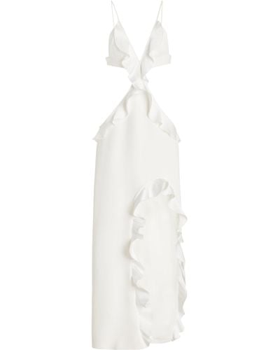 David Koma Ruffle-trimmed Asymmetrical Cutout Midi Dress - White