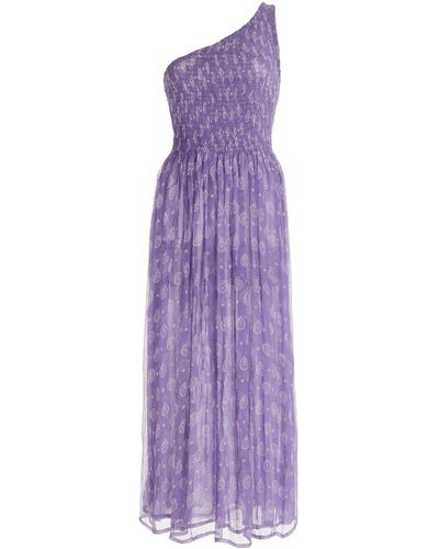 Cloe Cassandro Tara Asymmetric Crinkled Silk Midi Dress - Purple
