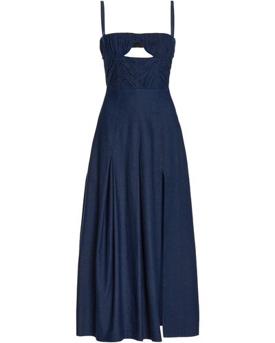Carolina Herrera Bustier Stretch Denim Midi Dress - Blue