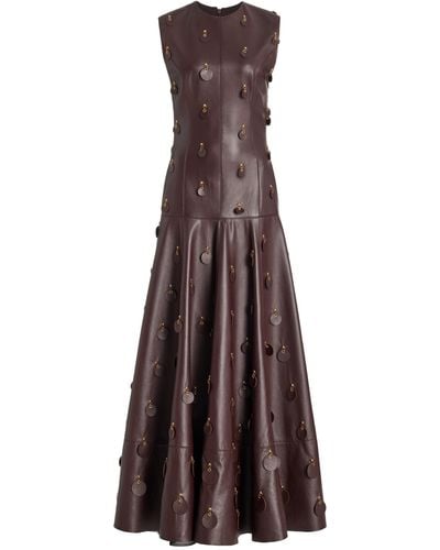 Brandon Maxwell The Catarina Embellished Leather Maxi Dress - Brown