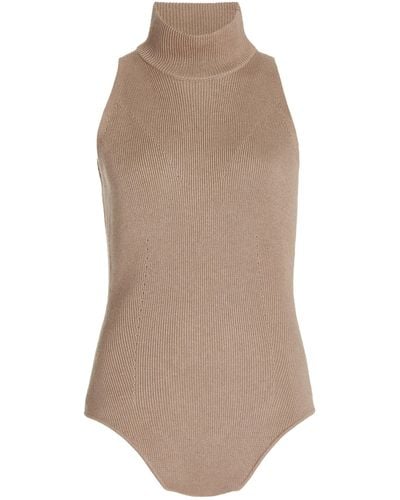 Brandon Maxwell Silk-cashmere Knit Bodysuit - Natural