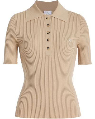 Courreges Ribbed-knit Polo Top - Brown