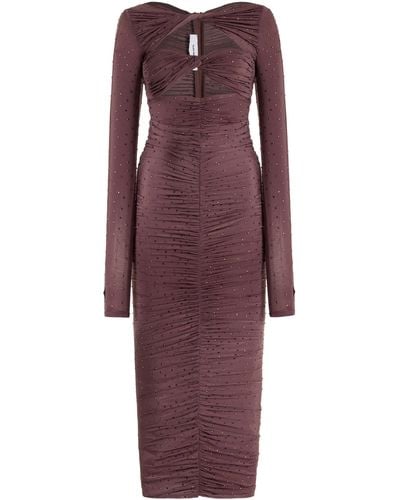 Alex Perry Ruched Cutout Crystal-embellished Jersey Midi Dress - Purple
