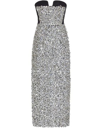 Carolina Herrera Strapless Embellished Faille Midi Dress - Gray