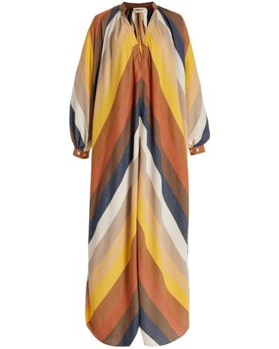 Marrakshi Life Touareg Oversized Striped Cotton Maxi Dress - Orange