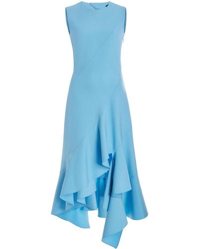 Oscar de la Renta Asymmetric-hem Stretch-wool Midi Dress - Blue