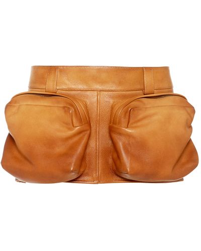 Miu Miu Leather Mini Skirt - Brown
