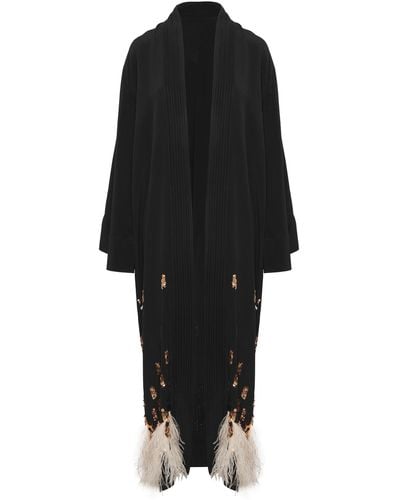 Johanna Ortiz Palmera De La Costa Feather-embellished Silk Kimono - Black
