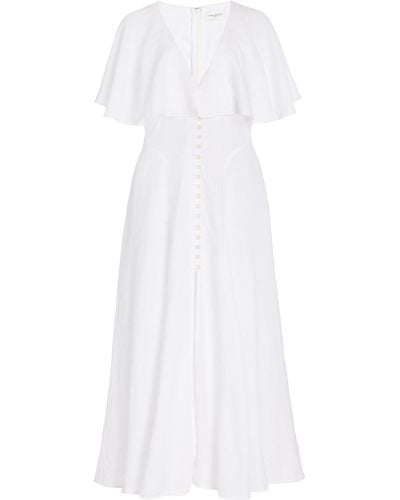 Three Graces London Delphine Linen Midi Dress - White