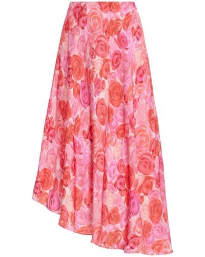 Aje. Valeria Asymmetric Floral Jacquard Midi Skirt - Pink