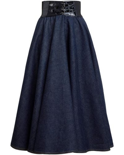 Alaïa Belted Cotton Midi Skirt - Blue