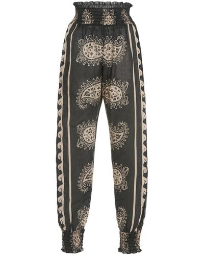 Johanna Ortiz Exclusive Be In Peace Smocked Paisley Cotton Trousers - Black