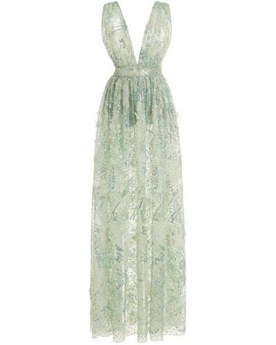 Zuhair Murad Embroidered Tulle Gown - Green