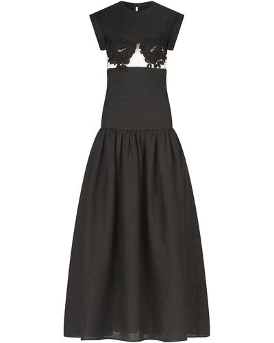 Silvia Tcherassi Hanane Embroidered Cutout Linen Maxi Dress - Black