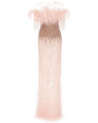Pamella Roland Sequin And Feather Gown - Pink