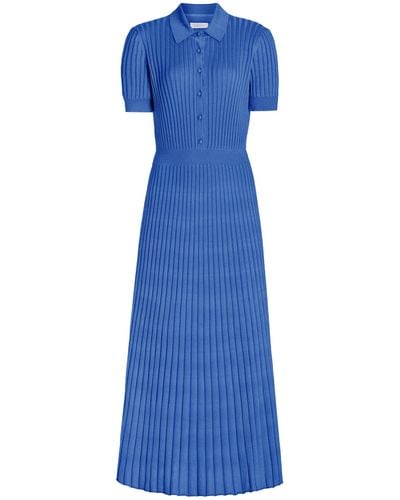 Gabriela Hearst Amor Ribbed Knit Cashmere-silk Polo Midi Dress - Blue