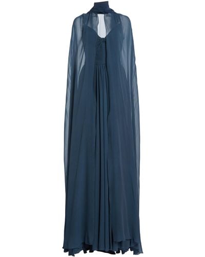 Elie Saab Silk Maxi Cape Dress - Blue
