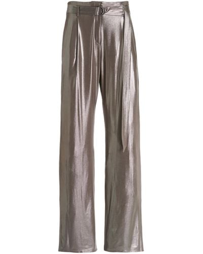 LAPOINTE Pleated Metallic-silk Wide-leg Pants - Grey